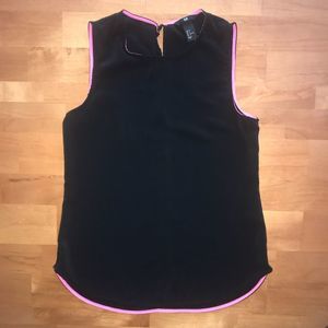 H&M black silky sleeveless blouse with hot pink hemming EUC SZ 6